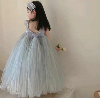 Продажби на дребно, ново сетчатое рокля-пакетче с цветен печат за малки момичета, детски елегантна рокля на принцеса за рождения ден, премяна от 3 до 8 години