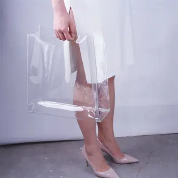 Прозрачен винил пластмасова чанта-тоут с дръжки за пазаруване, Прозрачна переноска, прозрачен PVC