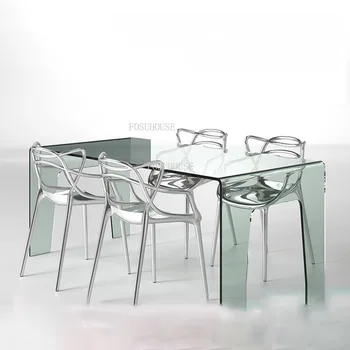 Прозрачна маса за хранене, стол за кухня, модерен Модерен с подлакътник, кристална стол, хотел, клуб, ресторант, просто акрилни стол Ins