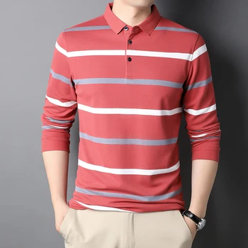 Пролетно-есенни мъжки памучни ризи поло копчета с дълъг ръкав, високо качество на бизнес ежедневни мъжки блузи в широка ивица, мъжка мода 3XL