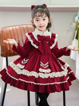 Пролетно-есенни рокли на испанската принцеса за малки момичета, детски червено и турското бална рокля в стил Лолита
