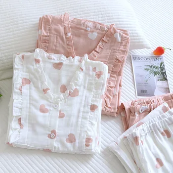 Пролетно нова памучен детски дрехи от тензух, тънка пижама за хранене на бременни жени, Домашно облекло за кърмене след раждането