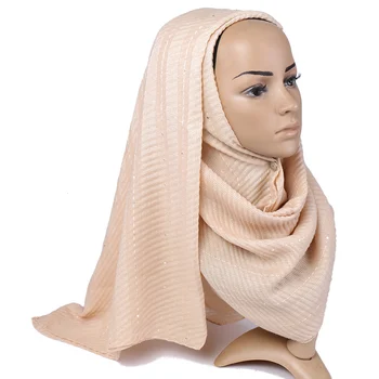 Прост шал-хиджаб с пайети, памук шал с пайети, шалове, мюсюлмански шалове с морщинками, главоболие, шалове, маски, чалми, шалове, пашмина