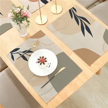 Проста бельо салфетка с шарени листа в стил Моранди, възглавница за хранене 32x42 см, трапезария, кухня, хол
