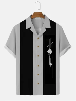 Прости Ежедневни ризи в ивицата 2023 г., мъжки Хавайски ризи на Европейския Размер, Мъжки Ризи, Модни Ежедневни Дишащи Блузи с Къс ръкав