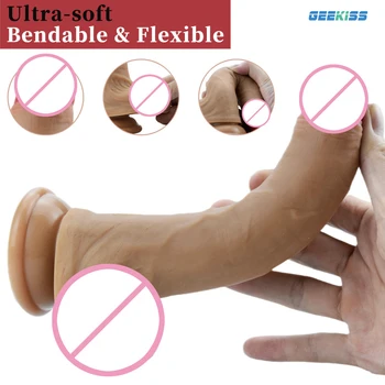 Реалистичен вибратор с мощна вендузата Секс-играчка Женски вагинално-анален стимулатор на Peni Гъвкава точка G с извита пръчка и топка