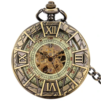 Реколта джобни часовници-паяк, бронзов автоматично ключодържател с веригата, римски дигитален циферблат, уникални колекционерски на годишнина от сватбата