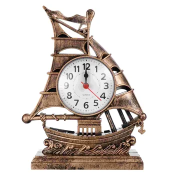 Реколта настолни часовници в ретро стил с творчески конвертируеми механизъм за декор за домашен офис - Часовник със статуята на парусника в пакет