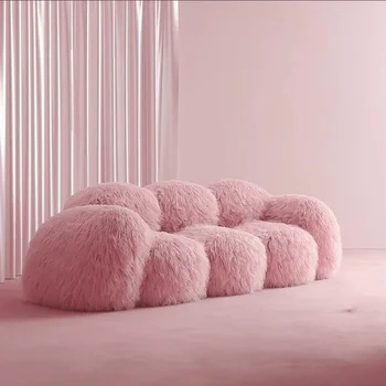 Релакс 3-местен разтегателен Участък за хола Необичаен модерен диван розово Мързелив дизайнерски ергономично извит хапки салон, Мебели за дома