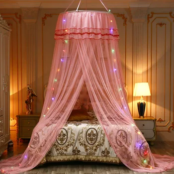 Розова mosquito net с малък купол за декор спални, лейси завеса за легла, летни дантелени завеси за легло с балдахин, преработени насекоми, домашен декор