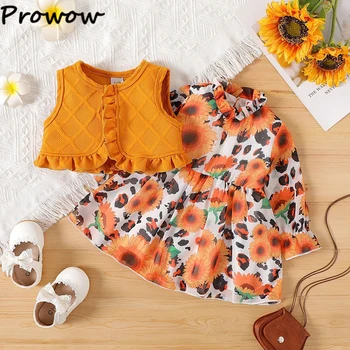 Рокли за малки момичета Prowow 3-24 м, оранжевото леопардовое рокля за момичета с вафельным елек, есенно-зимни дрехи за новородени момичета