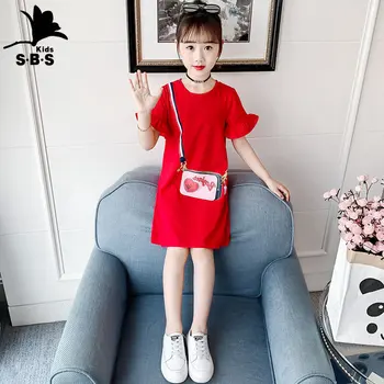 Рокля за момичета, лятото 2023, нов детски червена раница, рокля на принцеса с принтом, дантелени ръкави, детски дрехи
