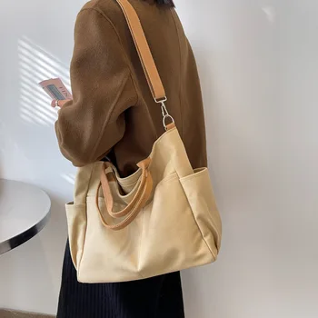 Ръчна чанта Harajuku с множество джобове, дамски однотонная чанта за колеж, студентски чанта през рамо с едно рамо