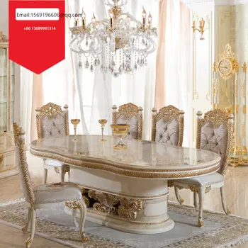 Самостоятелна луксозна дворцовата вила, европейският маса за хранене с дърворезба от масивно дърво, комбинирана мебели от паркет от златно фолио