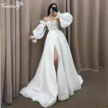 Сватбена рокля от органза за жени 2023 булката скъпа подвижна ръкав странична цепка дантелени сватбени рокли Vestidos de noiva 2023