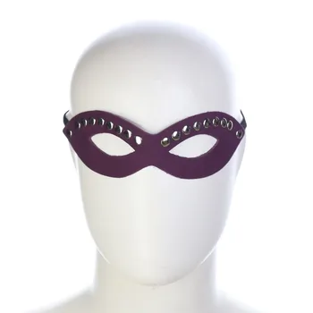 Секс-маска от изкуствена кожа, Сексуална Порно Бельо, Секси лилава кожена маска с нитове, еротични костюми, женски гореща Cosplay, еластична маска за очи