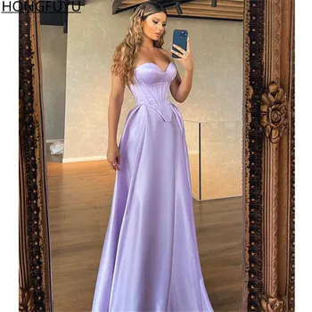 Секси вечерна рокля HONGFUYU просто лилав цвят, с дълъг ръкав за абитуриентски, вечерни рокли за партита, красиви вечерни рокли трапецовидна форма