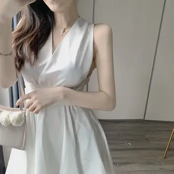 Секси рокля с отворен гръб за жени, елегантна однотонное рокля без ръкави, вечерна цельнокроеное рокля, на корейското лятото ново бандажное рокля