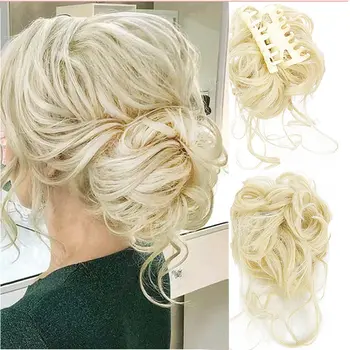 Синтетичен Къдрава перука-поничка с ластик, гумени ленти за коса, кок за коса, изкуствена коса за удължаване за жени