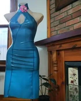 Синя рокля от латекс, каучук Gummmi, ролева игра, топката, ръчна работа, 0,4 мм XS-XXL за всеки ден