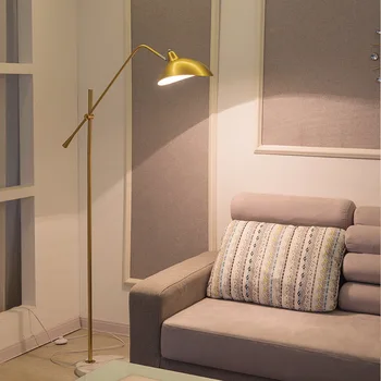 Скандинавски златен лесен лампиона с мрамор основание, стоящ лампа Регулируема дължина, етаж лампа за фоайе, дневен Тракт, Поставка за крушки E27