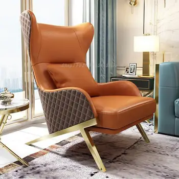 Скандинавски луксозен кожен ежедневното стол тигър, постмодерната дизайнерски стол за дневна, мързелив диван за един човек с висока облегалка