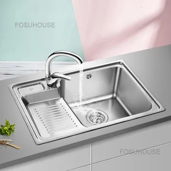Скандинавските луксозни Кухненски мивки от неръждаема стомана 304 с един резервоар, Комплект за измиване, Мивки за измиване на балкона, Креативни кухненски аксесоари