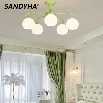 Скандинавските минималистичные led полилей в кремаво-бяло акриловом абажуре, окачена лампа за спални, хол, трапезария, домашен интериор, лампа E27