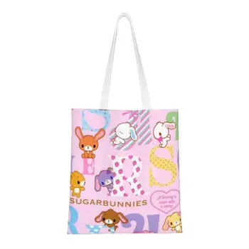 Сладко чанта за пазаруване с принтом японски анимационен заек Sugarbunnies, множество холщовая пазарска чанта през рамо