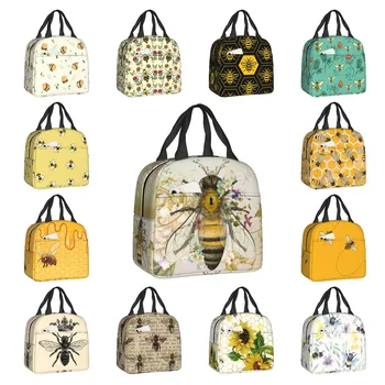 Случайна чанта за обяд в ретро портретен стил Honey Bee, за жени, Разменени термоохладитель, кутия за обяд, Офис, Екскурзия, Пътуване