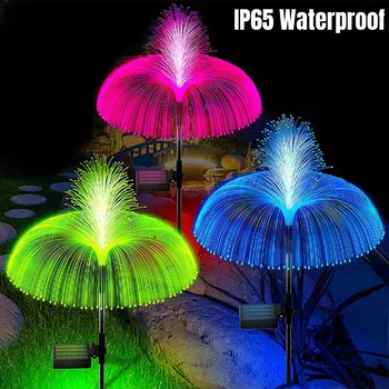 Слънчеви градински фенери 7 цвята, двуслойни слънчева светлина под формата на медузи, led оптични светлини, косене на трева, двор, външен водоустойчива декоративна лампа