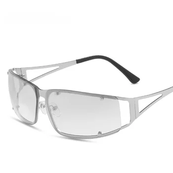 Слънчеви очила в стил steampunk, женски метални кухи слънчеви очила, квадратни очила в стил пънк, модни очила за момичета Y2k, очила бъдещи технологии, очила