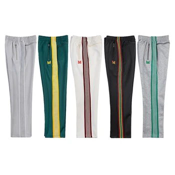 Спортни панталони с игли, мъжки дамски панталони със зелена ивица, лилаво избродирани панталони-пеперуди
