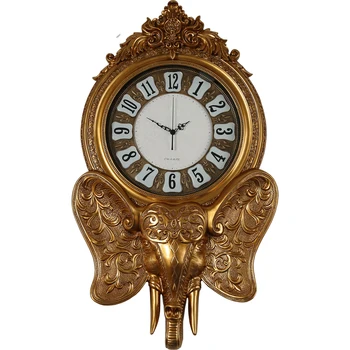 Стенен часовник във формата на слон в европейски стил, Тихо украса според фън шуй вили в американски стил в дневната, Модерен часовник в ретро стил