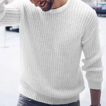 Стилен есенен пуловер, Быстросохнущий мъжки пуловер, вязаный пуловер с дълъг ръкав, мъжки пуловер с кръгло деколте за младите