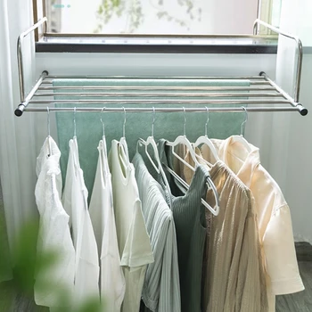 Стоманени домакински висящ балкон Многофункционален държач за дрехи, Сгъваема сушилня за дрехи от неръждаема стомана