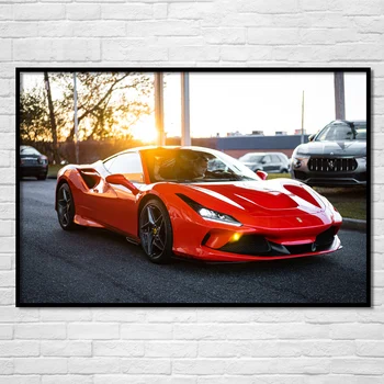 Суперавтомобил Ferraris F8 tributo един, Червени коли, Тапети, постери, щампи върху платно, стенно изкуство, съвременна живопис за домашен интериор дневна