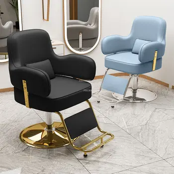 Съвременните леки луксозни фризьорски столове Салон за Красота от неръждаема стомана Фризьорски салон стол с механизъм за повдигане Silla De Barbero Търговски Мебели