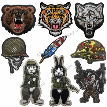 Тактически Шлем с черепа на животното, перо Мечка, Вълк, Акула, Заек, Въоръжени с Оръжие, военна нашивка, че значка, емблема