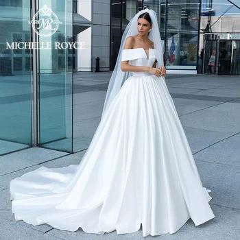 Таня Royce Бална рокля, сватбени рокли за жени 2023, атласное сватбена рокля с открити рамене и деколте лодка дантела, Vestidos De Новия