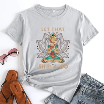 Тениска Let That Go, забавни дамски тениски за йога, релаксиращи тениски, естетичен жена топ за тренировки в стил бохо, медитация, тениска