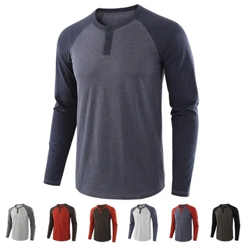 Тениска с яка Хенри, пролетта и есента термосвитер с дълъг ръкав, мъжки блузи копчета 1/4, дишаща пуловер за колоездене и бягане във фитнеса