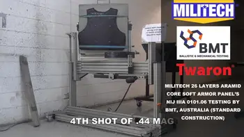 Тестово видео Militech НИП IIIA 0101.06 26 слоеве арамидной мека панел Тестово видео