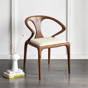 Трапезни столове от масивно дърво в скандинавски стил, Кухненски Мебели, Модерна минималистична трапезария стол с облегалка, Дизайнерско кресло за отдих в хола