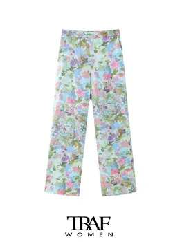 ТРАФИКА, дамски модерен панталон със странични джобове и цветисти принтом, реколта панталони с висока талия отзад на ластик, Дамски Панталони Mujer
