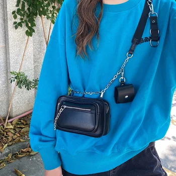 Тъмната готическа мини-квадратна чанта, дамски готина градинска Черна Верижка от изкуствена кожа, Отличителни чанти, Женски дизайн, Чанти и калъфи за телефони през рамо