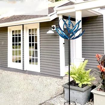 Уникален вращатель вятър, метална вятърна мелница, градински вилица, синьо цвете, въртящи ветропоказател, художествени изделия за украса на дома, градината, улицата