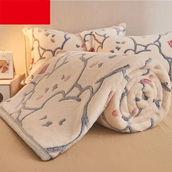 Утолщенное голямо луксозно фланелевое одеяло от микрофибър, супер меко топло плюшевое удобно леко одеало за легло или кола, цветно (с принтом)