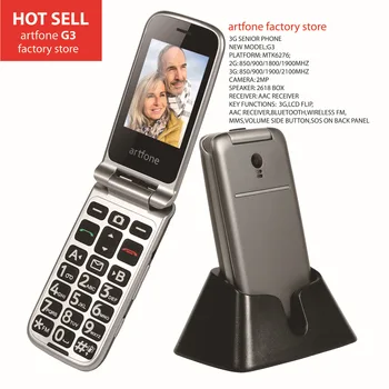 Флип Старши Мобилен Телефон WCDMA 3G Artfone G3 С Голяма Клавиатура За Възрастни Хора С Една Сим-карта Celulares FM SOS Мобилни Телефони С зарядно устройство, зарядно устройство