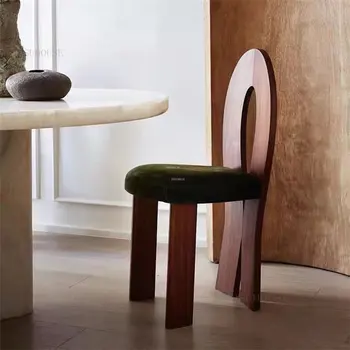 Френски реколта трапезни столове за почивка, Мебели за дома трапезария, Дизайнерска маса за хранене, стол с облегалка от масивна дървесина, стол, с възглавница фланела